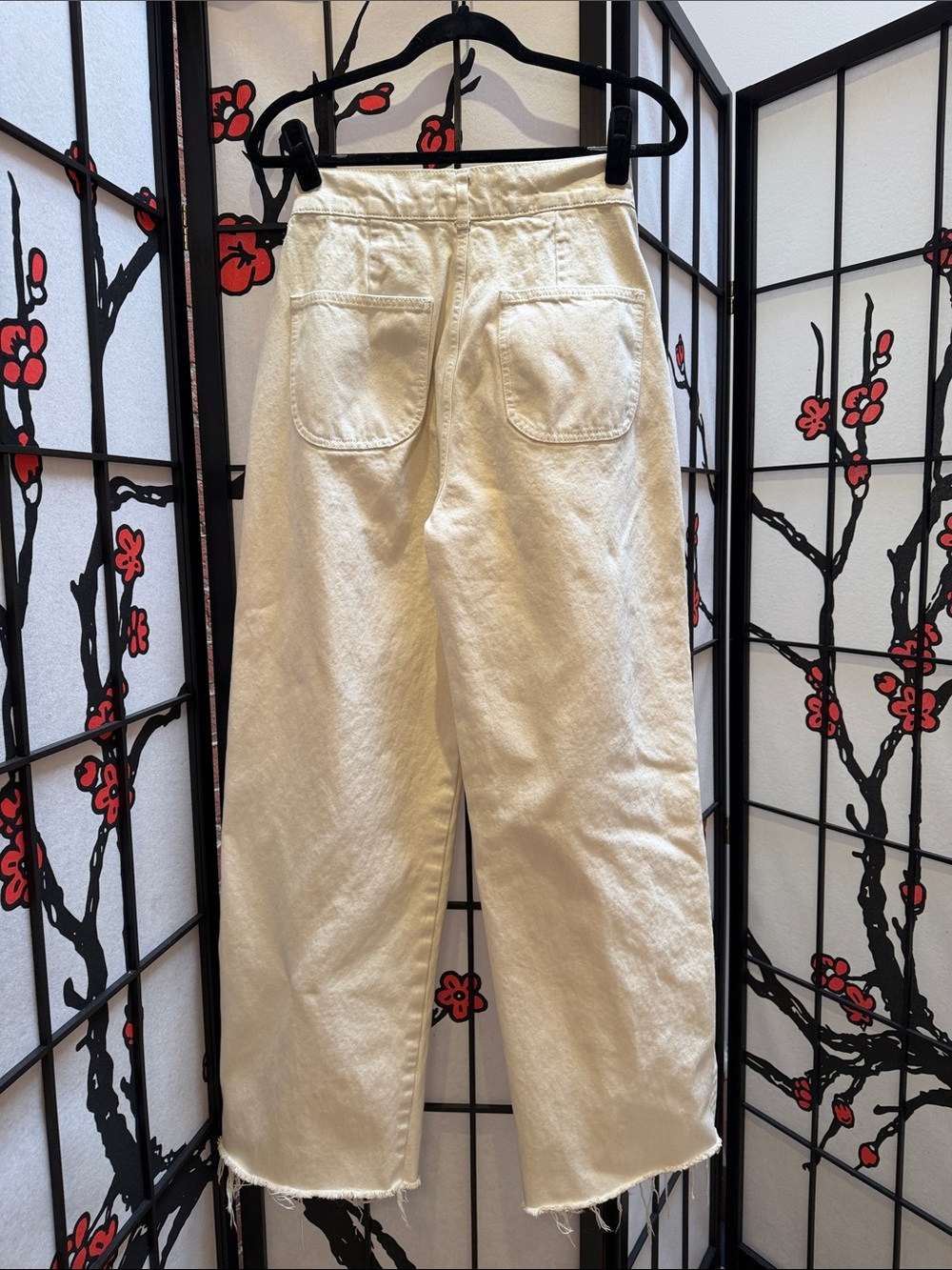 Zara Off-White Denim Button-Fly Pants - Picture 3 of 4